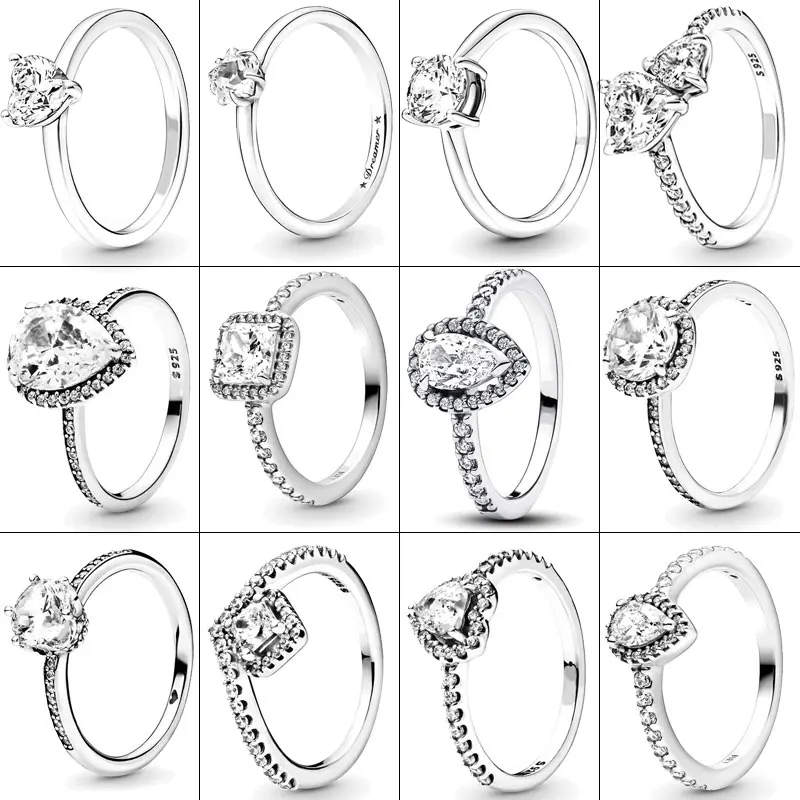 Nuovo Anello In Argento 925 Anello Solitario Con Corona Scintillante Anello A Doppio Cuore Per Le Donne Anello Di Fidanzamento Pandora Gioielli Regalo