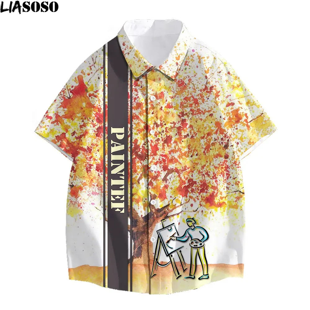 LIASOSO 2022 Fashion Short Sleeve Shirts Autumn Maple Leaves Funny Painter Paint Print V-neck Fitness Shirts Tops Harajuku Shirt fashion baby hat knitted soft breathable warm painter cap trendy headwear dropshipping