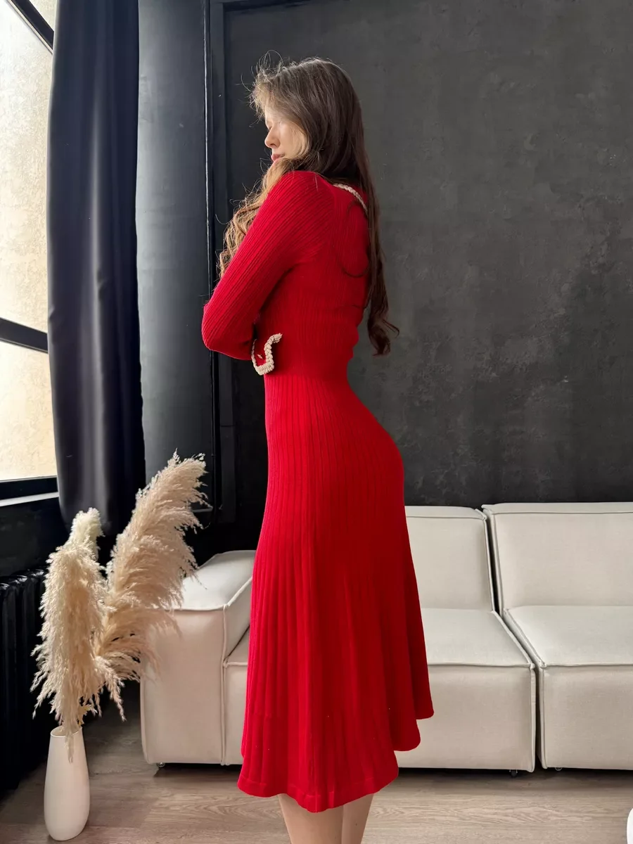 Vestido largo elegante de lujo para mujer, de punto con bolsillos, acanalado, con retazos, de cintura alta, ajustado, para fiesta y otoño.