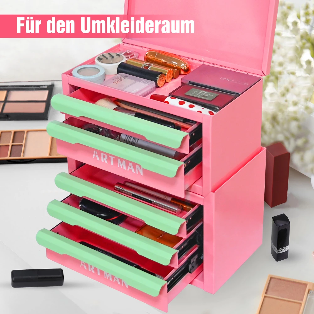 Werkzeugkasten, Werkzeugschrank mit Stilvollen Metallgriffen, Stapelbar, Elegante Kosmetikbox mit Schubladen, Platzsparend, Vielseitiger Aufbewahrungsbehälter – Detail 35