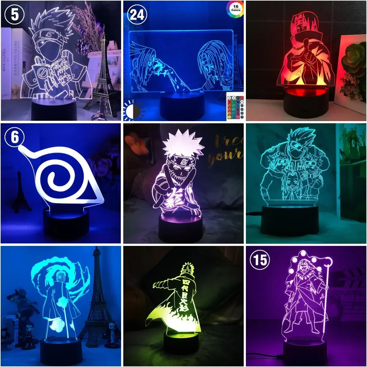 

Anime 3D Naruto Uzumaki Uchiha Itachi Sasuke Night Lights Color Changing Action Figure Toys Akatsuki Madara Obito Model Lamp