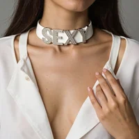 White Leather With Rhinestone Letters Custom Name Choker Necklaces For Women Men's Party Jewelry Gifts Personalized Products