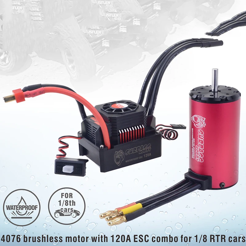 Moteur Brushless 4068/4076 4P 12S 150A pour Voiture RC 1:8 installé sur châssis avec pignon