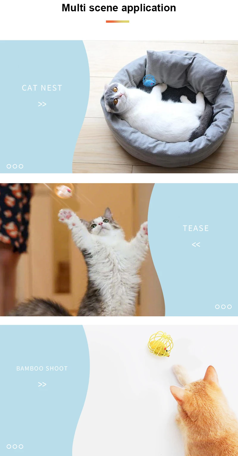 1pcs Cat Toys Stick Feather Wand With Bell Mouse Cage Interactive Toys Color Spring Rainbow Ribbon Cat Teaser Stick Random Color