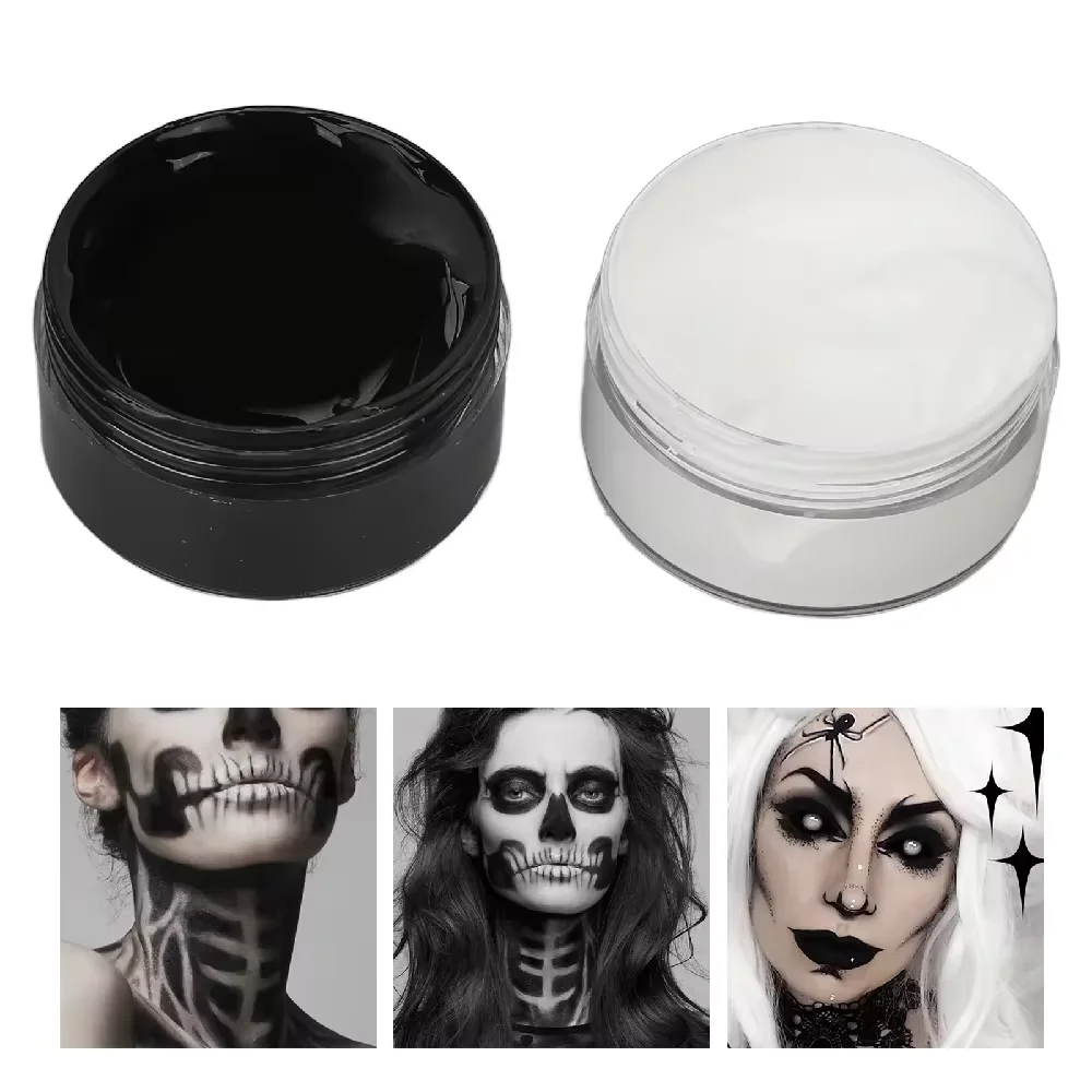 2PCS Halloween Face Painting Kit Highly Pigmented Face Body brus Paint Black and White for DIY Cosplay Theme Parties Body Makeup 4
