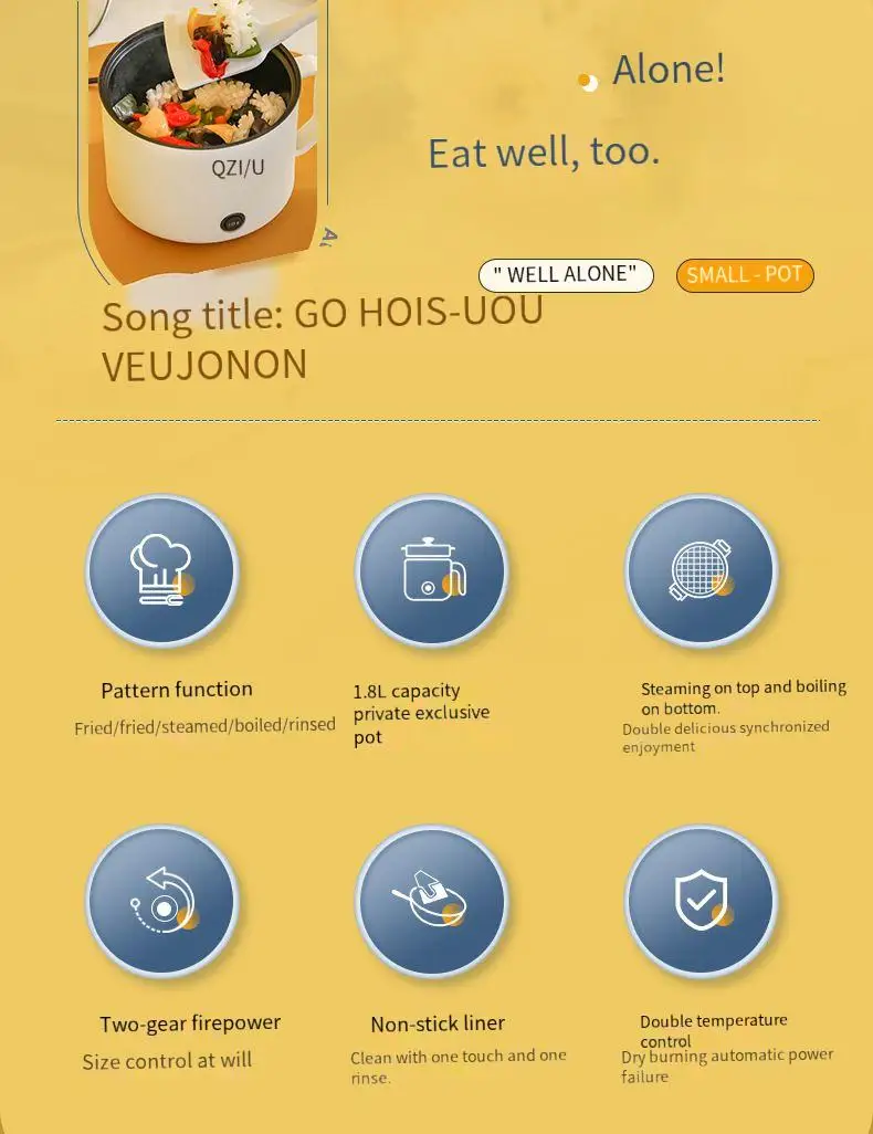 Description Picture 4 of itemHousehold Appliance Mini Electric Rice Cooker Non-Stick Multifunction 1-2 People Hot Pot Kitchen Supplie Single Steamed Rice Pot