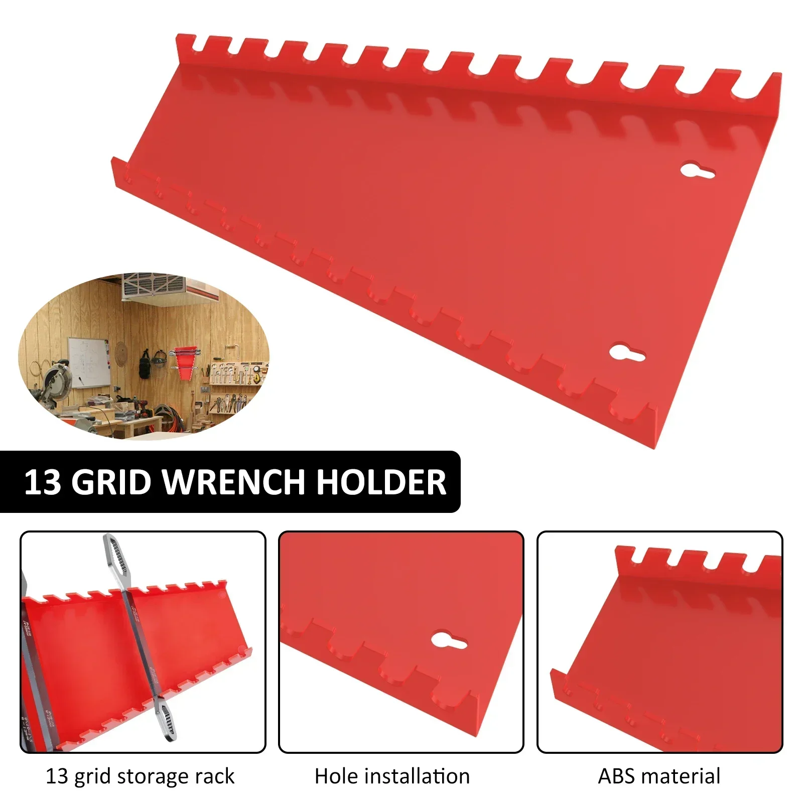 4Pcs Wrench Holder Metal Metric SAE Wrench Organizer Wall-Mounted Tools Storage Tray Holder for 8mm-22mm Tool Tray