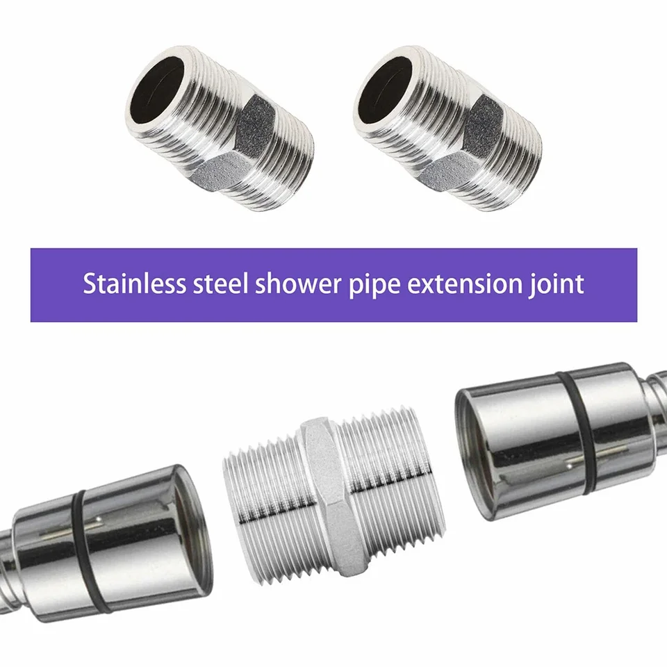 Shower Thread Plumbing Extension Fitting 2 Pack - 1/2 Inch BSP Male Thread, Stainless ...