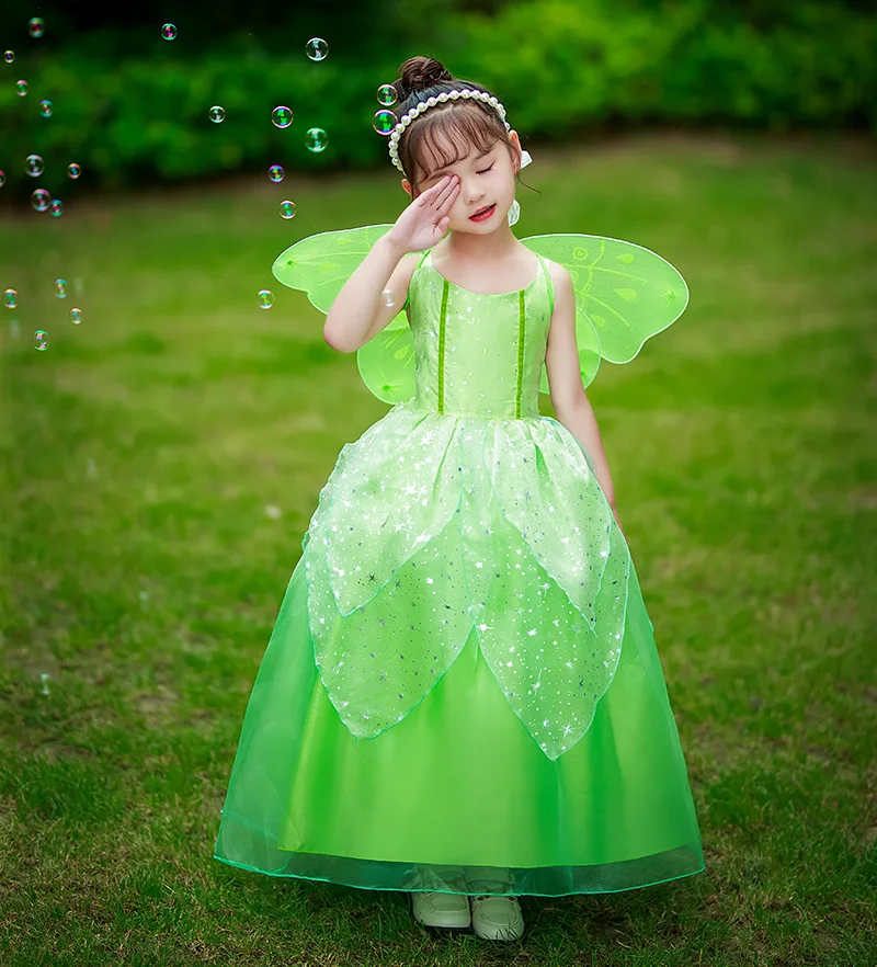 DYAA Fantasia De Halloween Para Meninas Tinker Bell Tinkerbell Verde Fada  Princesa Cosplay Festa De Carnaval 2-10Y