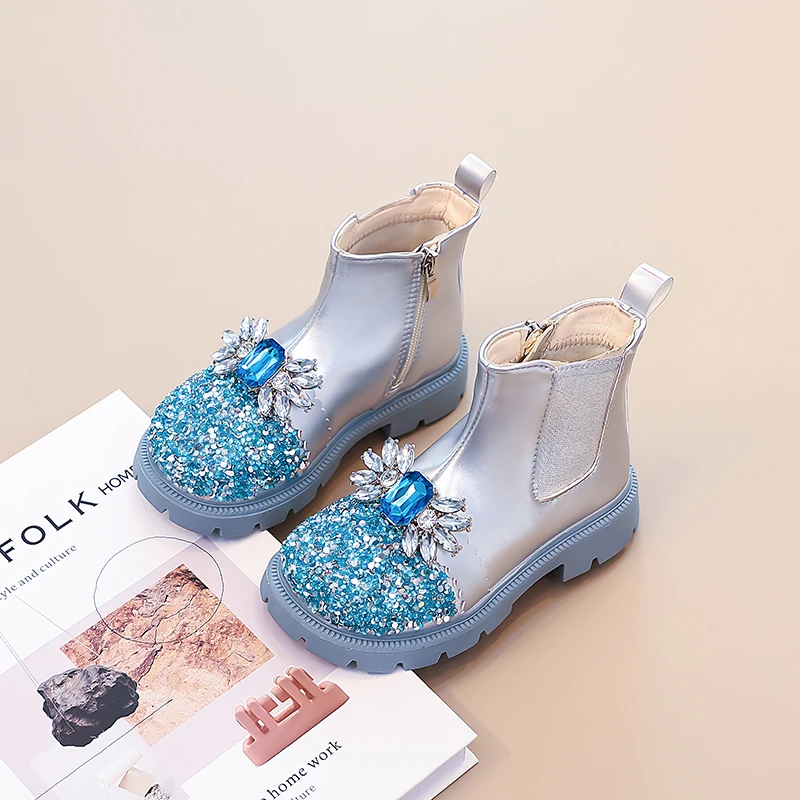 Girls Crystal Ankle Boots Winter Breathable Non Slip Boots
