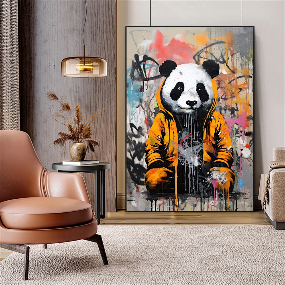 

Banksy Panda Watercolor Poster Prints Pop Street Art Colorful Oil Painting Canvas Painting Game Room Success Animal Home Decor