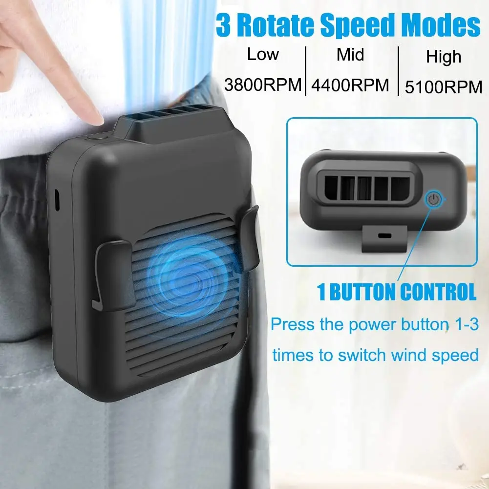 Portable waist clip fan USB neck hanging mini fan outdoor sports air conditioning refrigeration with power bank function handheld fan neck fan