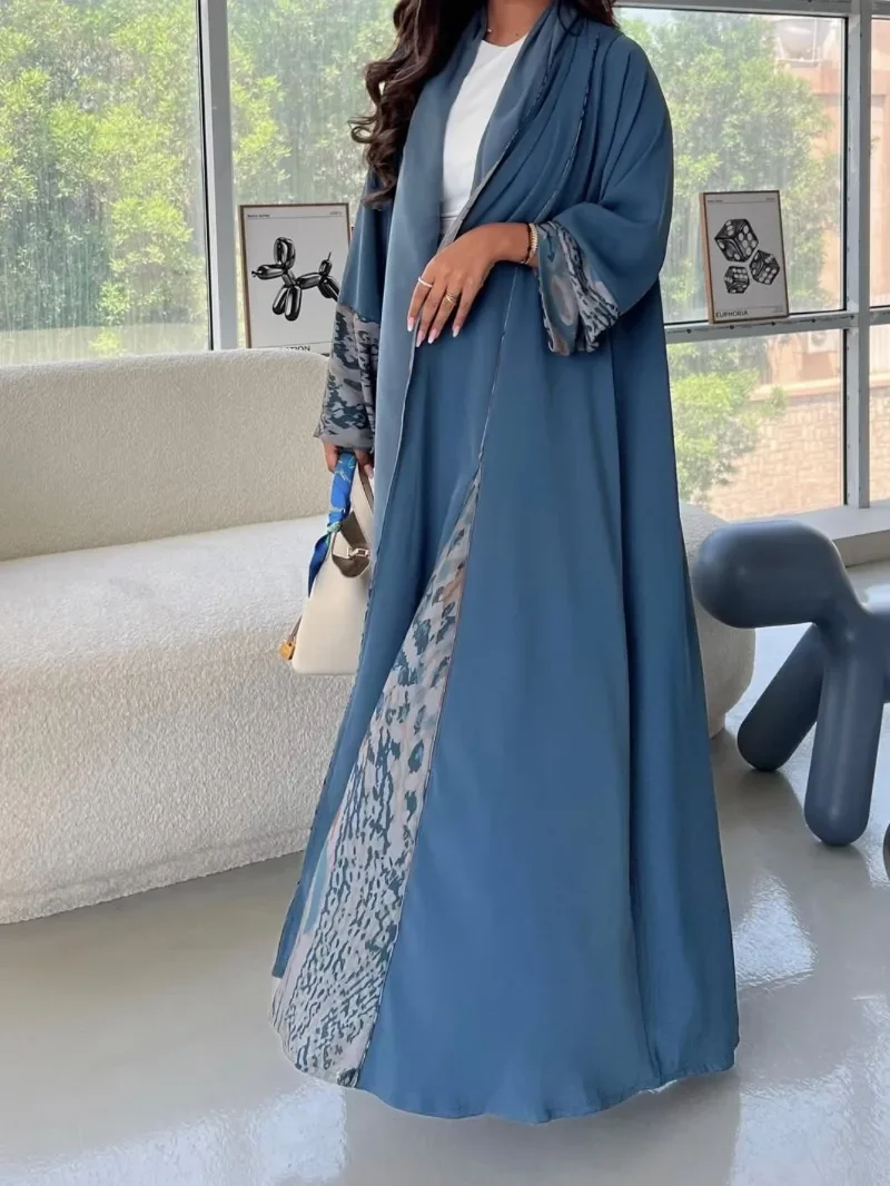 عباءات نسائية إسلامية للشرق الأوسط، فساتين كاجوال طويلة، جلباب عربي بأكمام كاملة مفتوح من الأمام مع حجاب، طقم من قطعتين