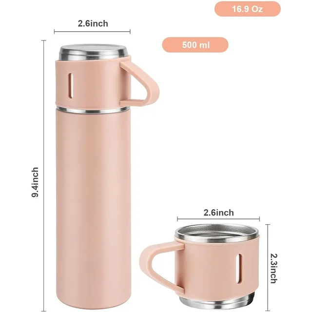 500ml/16.9oz Stainless Steel Thermo Vacuum Insulated Bottle with Cup for Coffee Hot Drink and Cold Drink Water Flask Set 3