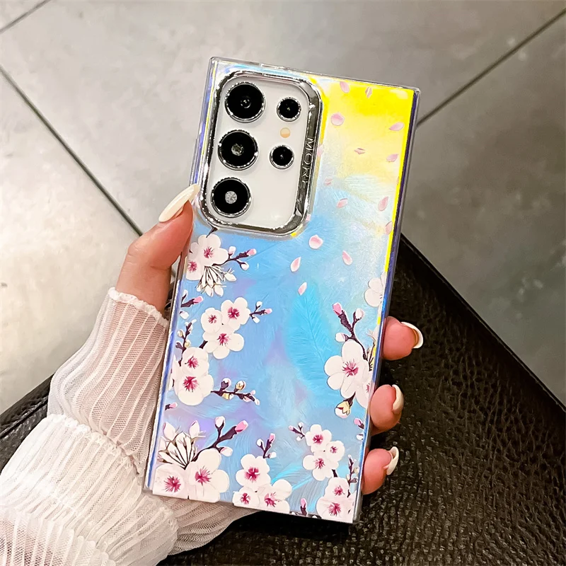 Coque de téléphone à motif de fleur laser pour Samsung Galaxy S25 A14 A15 A55 A54 A25 A35 A34 S23 FE S24 Plus S22 Ultra Hard PC Matte Back Cover_voghion.com