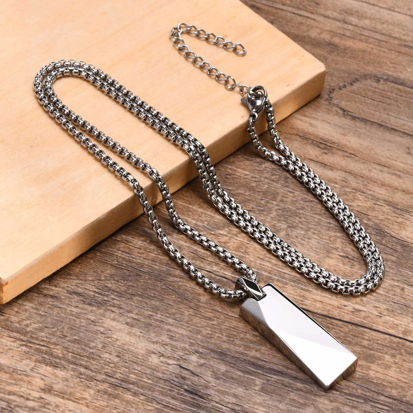 Men Chain Necklace Titanium Steel Thin Black Box Jewelry Gift Geometric  Shape