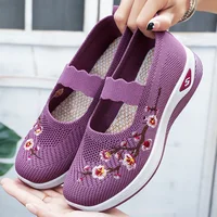 Summer New Embroidered Slip-On Casual Shoes Breathable Ladies Flat Footwear round Toe EVA Padded Comfortable Lazy Women Shoes