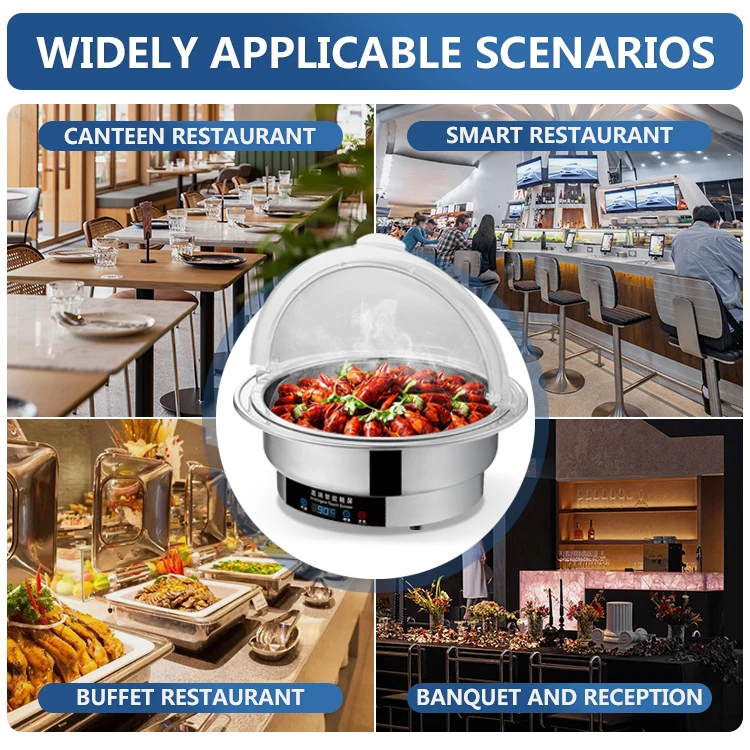Description Picture 4 of itemSilver Serving Stainless Steel Equipment Food Warmers Buffet Chafing Dish Chaffing Dishes Luxury Electric Heating Buffet Dish
