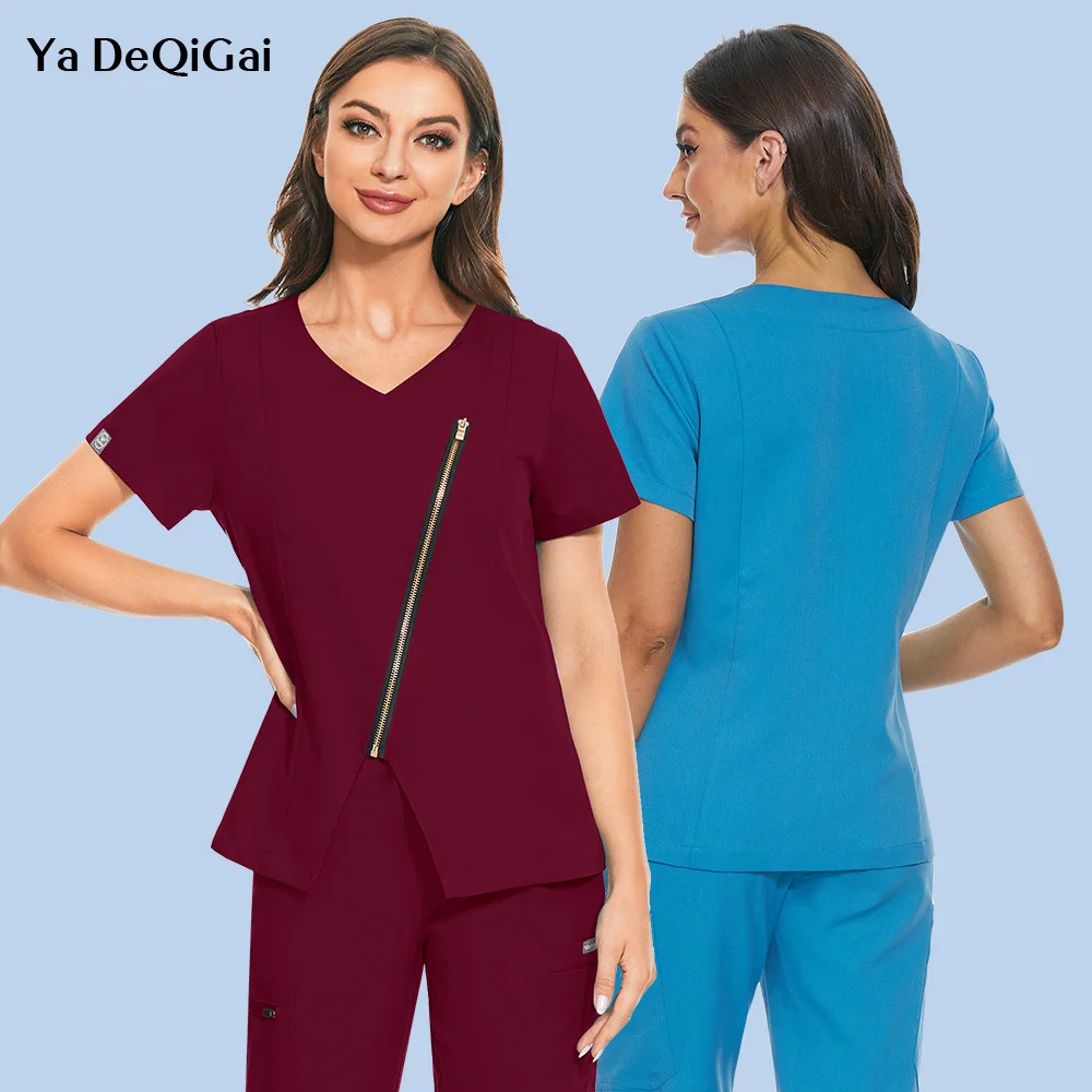 

Dentist Veterinary Workwear Nurse Scrubs Tops Fashion Slim Beauty Scrub Shirts Clinical Medical Blouse Clinic Uniform