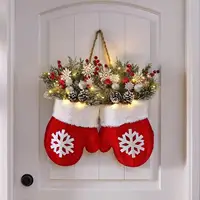2025 Christmas Garland Glove Shaped Simulated Flower Wreath with Light Wall Door Hanging Decoration Xmas Navidad Party Supplies 4