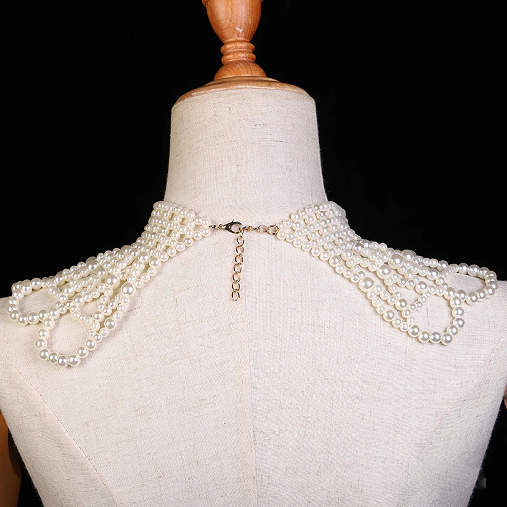 Elegant Pearl Shawl Necklace for Women Retro Fashion Hand Beaded body Jewelry Sweater Chain Wedding Dress Clothing Accessories