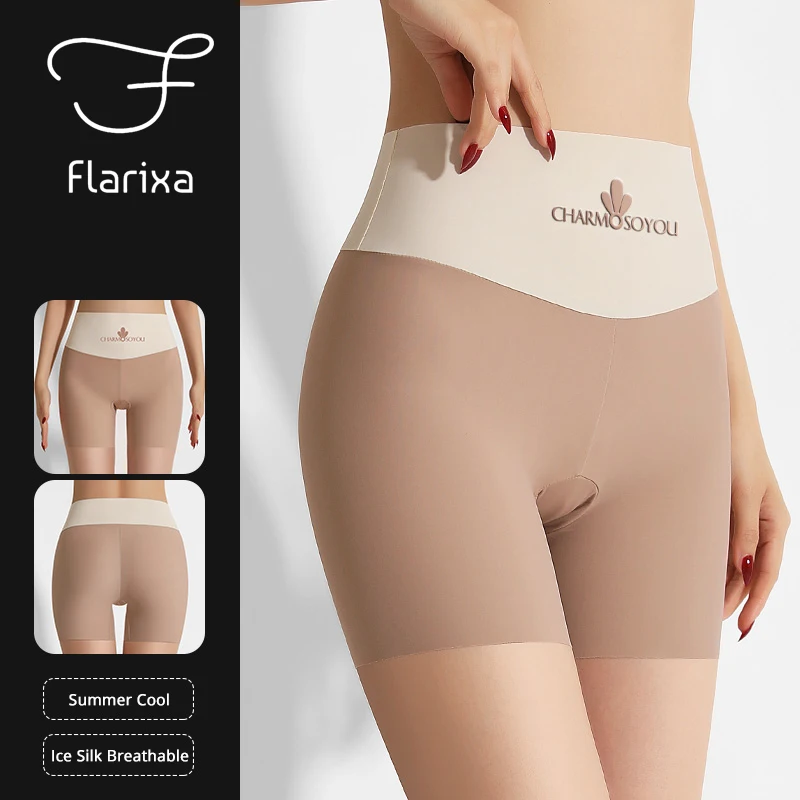 Flarixa Ice Silk Safety Short Panties Women High Waist Underpants Slimming Boxers Underwear Under Skirt Stretch Protective Pants