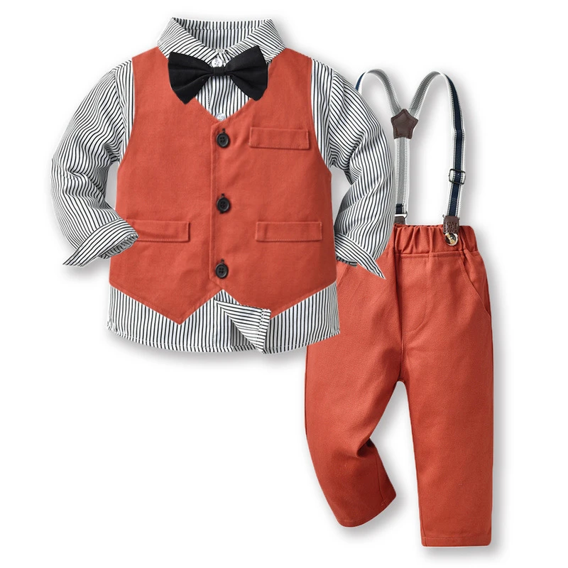 Conjunto de ropa de fiesta de cumpleaños para niño de 1 a 7 años, camisa de  manga larga a rayas con chaleco sólido, pantalones, trajes de moda para  niños| | - AliExpress