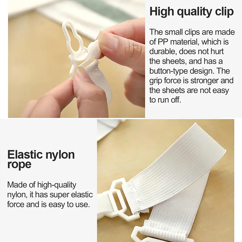 4pcs/set White Bed Sheet Holder Strap, High Elasticity Fabric