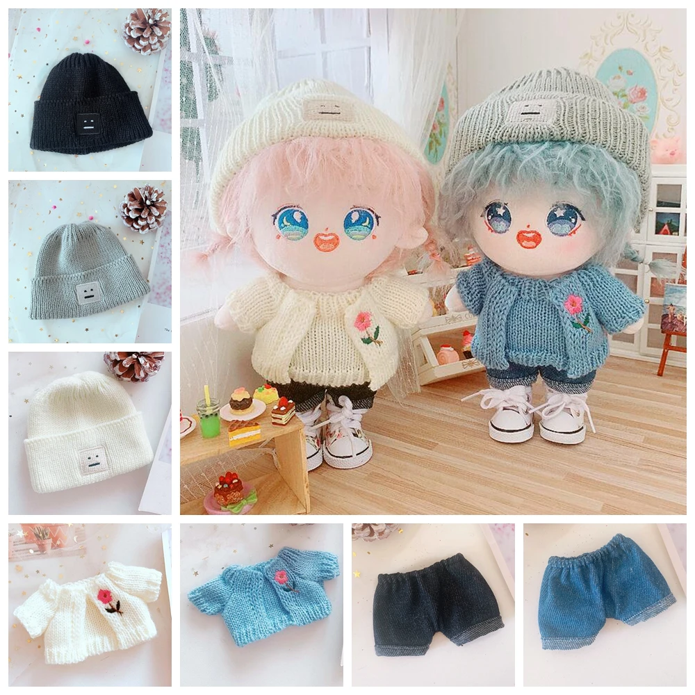 

20cm Plush Doll Clothes Flower Cardigan Denim Shorts Beanie for Korea Kpop EXO Idol Dolls Clothing Fans Gift Collection
