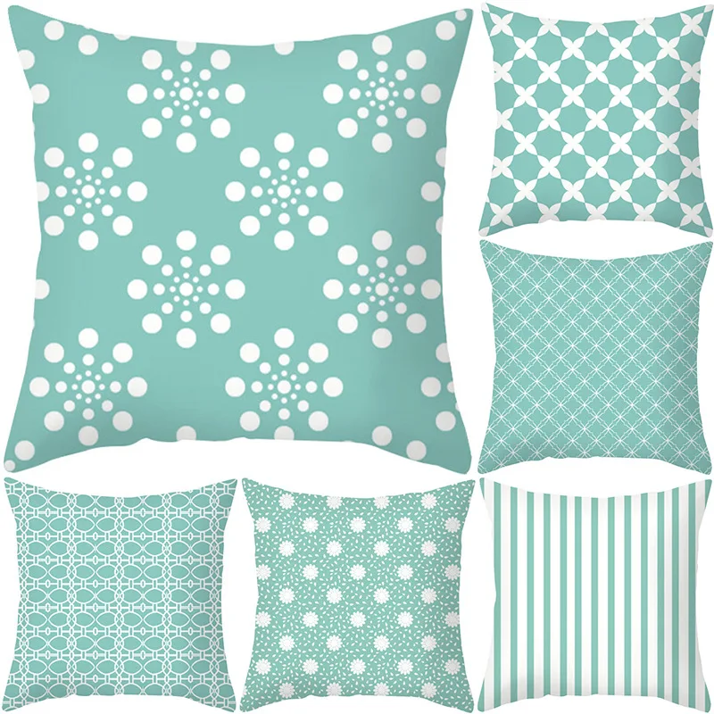 

Cross Border New Nordic Geometric Pattern Peach Skin Cashmere Pillow Case Fresh Green Stripe Ins Style Pillow Case Home