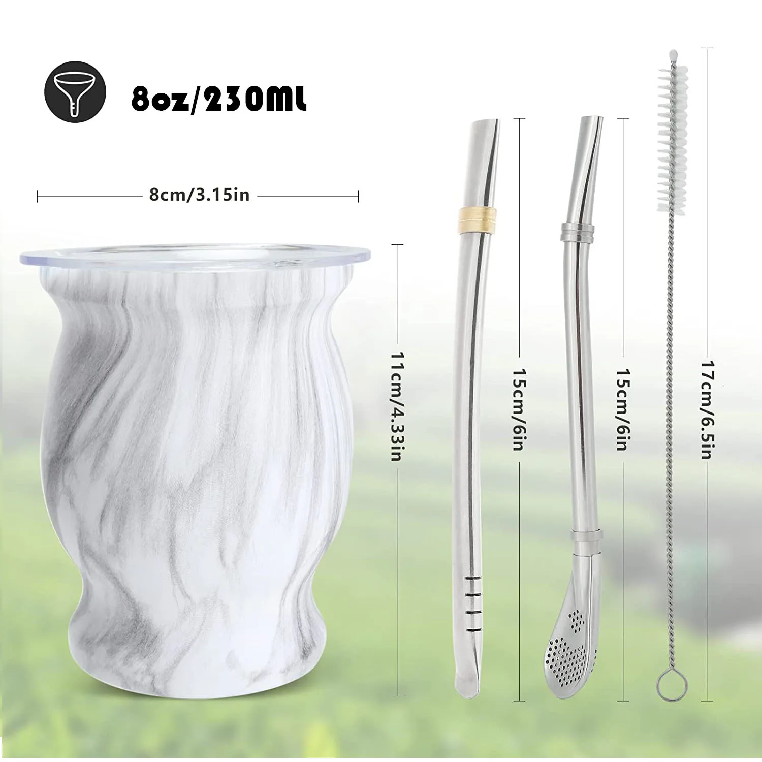 Yerba Mate Natural Gourd/Tea Cup Set With Lid 230ML Includes 2 Bombillas yerba mate cup tea set