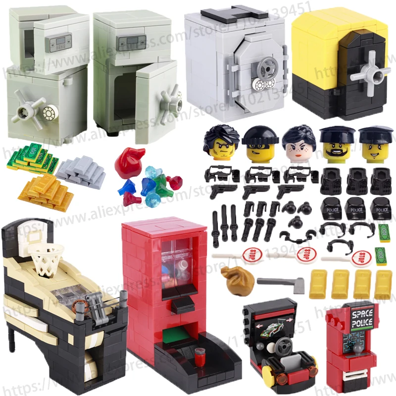 City Building Block Accessori Polizia Ladro Digital Money Chest Diamond Safe Money Bag Dollar Box Brick Game Toys Kids M096