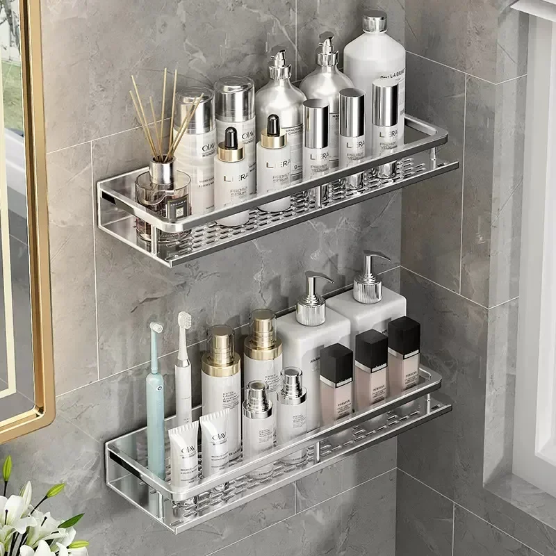 Description Picture 2 of itemBathroom Silver Space Aluminum 30-50CM Toilet Rack No Drill Wall-mounted Shelf Kitchen Storage Basket Bathroom Accessories