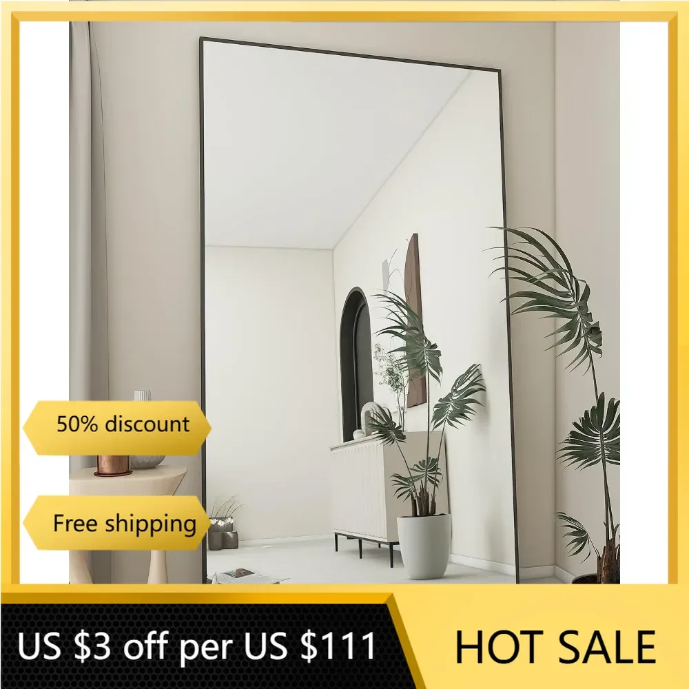 Large Mirror Full Length 34"x76", Floor Body Mirror with Stand, Metal Frame Wall-Mounted Vanity Mirror, Hanging Leaning