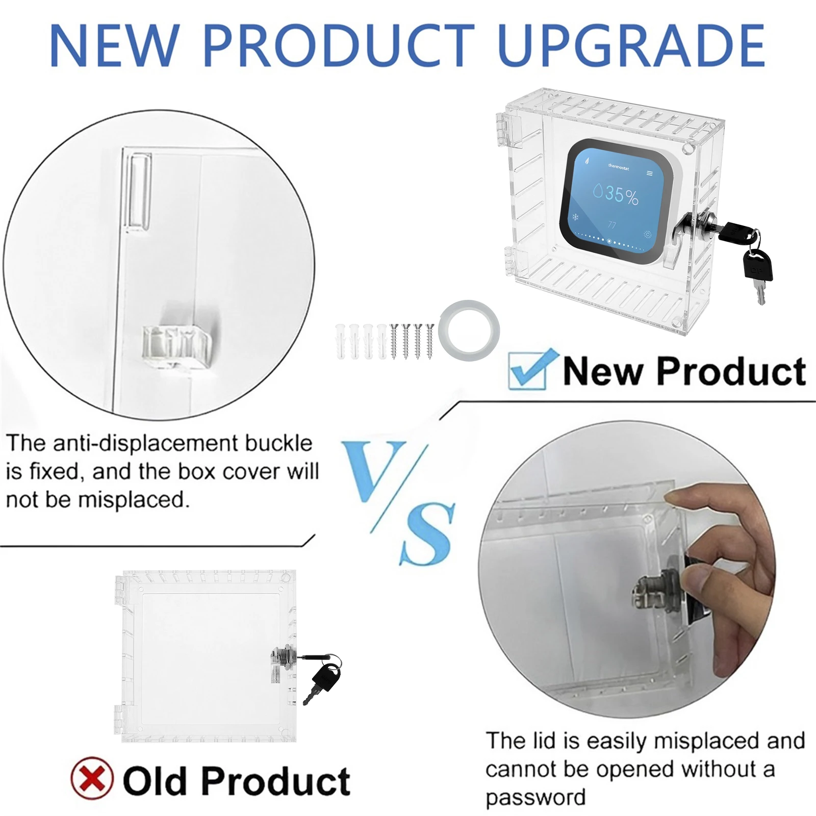 Universal Thermostat Lock Box With Key Clear Acrylic Thermostat Cover With Lock Large Guard Easy to Install For Home socket protection cover