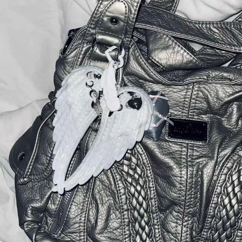 날개 모양 Carabiner 아크릴 키 체인 Y2K 펑크 천사 날개 가방 펜던트 하트 크로스 화이트 DIY 키 체인 가방 장식 매달려 - AliExpress