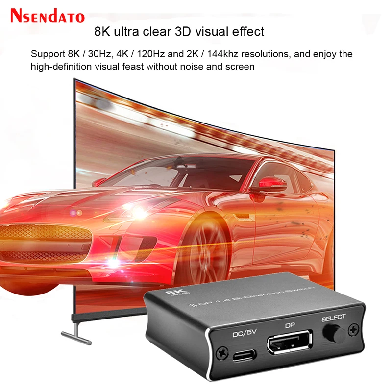 8K 30Hz 2 in 1 Displayport 1.4 DP to DP Bi-Direction Switch Splitter 1X2 2x1 DP Extension Displayport DP Switcher