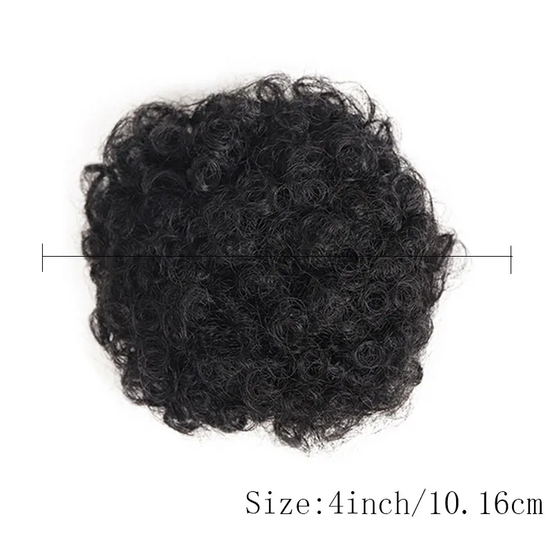 Kids Human hair 4Inch Afro Puff Drawstring Ponytail for Girls Black Women Small Size Hair Bun Kinky Curly Hair bun