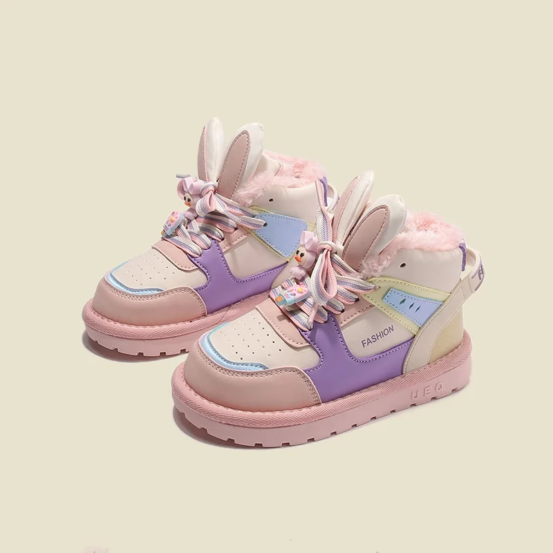 

Winter New Kids Sneakers Snow Cotton Shoes Fashion Cartoon Patchwork Flat Shoes Plush botas de neve Children's Keep Warm Shoes