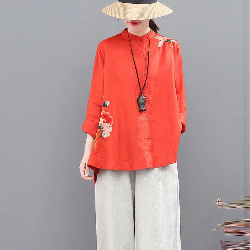 Ethnic Style Vintage Harajuku Embroidery Chinese Tops Women Spring classical Loose Cotton Coat Tang Suit Female Autumn