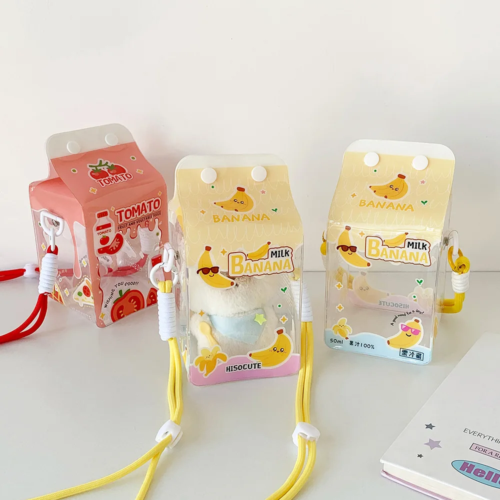 Ladies' kawaii Crossbody Bag Cartoon Cute Transparent Milk Box Funny New Shoulder Bag High-quality Doll Display PVC Storage Bag