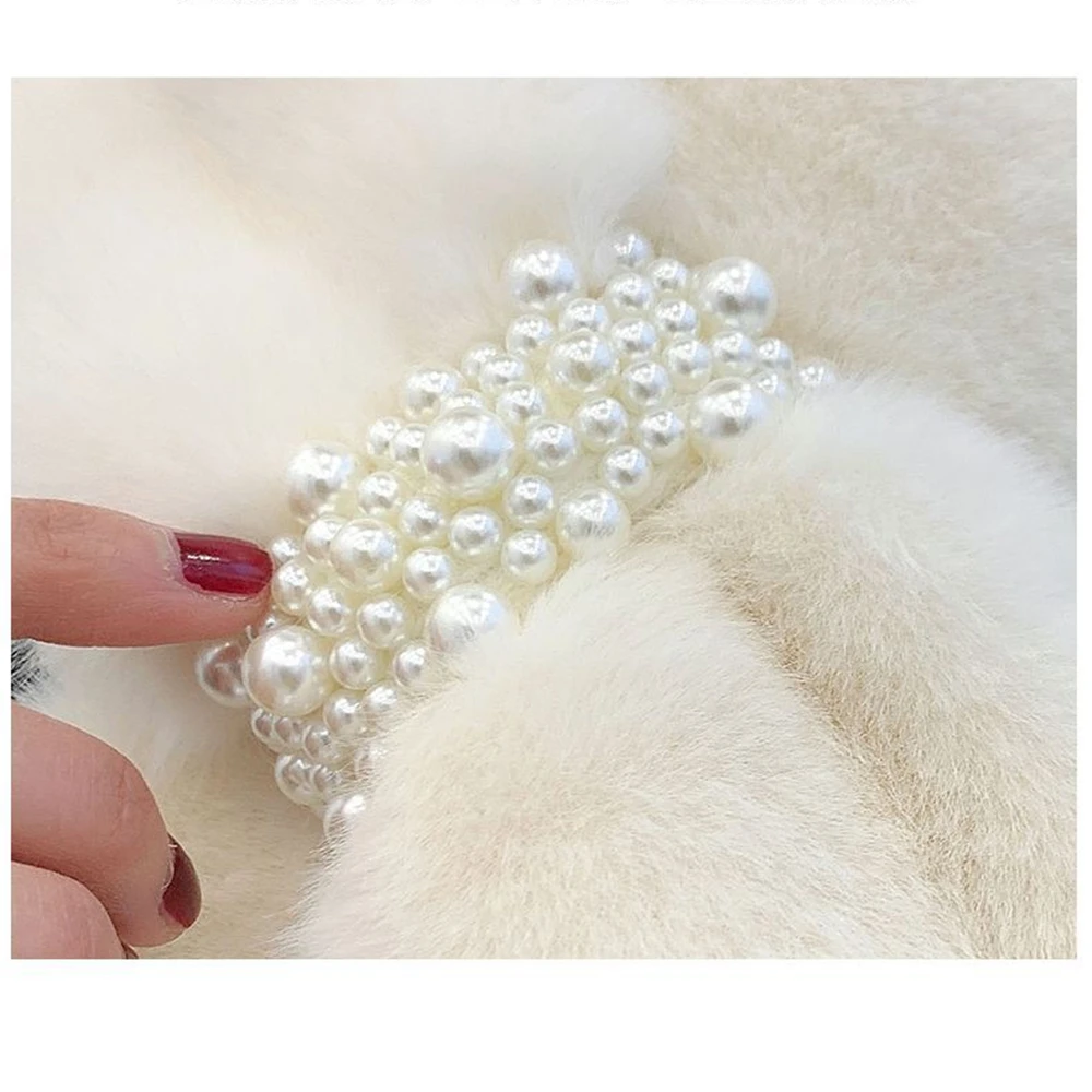 Pearl scarf winter thickened Korean cross-warming wool rabbit-like neck collar
