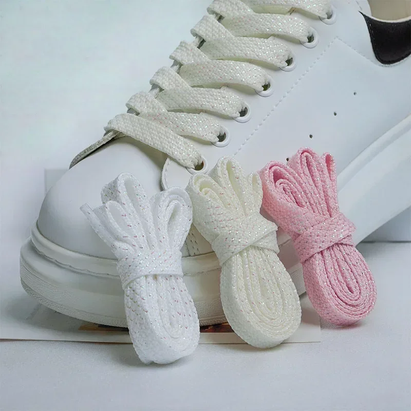 글리터 화이트 레이스 1.2CM 폭 플랫 신발끈 골드 실버 신발끈 스니커즈용 컬러풀 브라이트 실크 캐주얼 AF1/AJ 신발끈