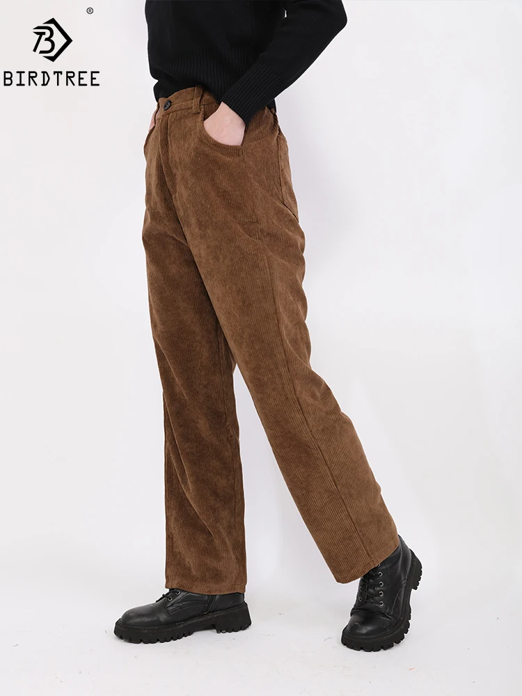 Men Pocket Casual Soft Corduroy Pants Elastic Waist Straight Leg Loose  Trousers