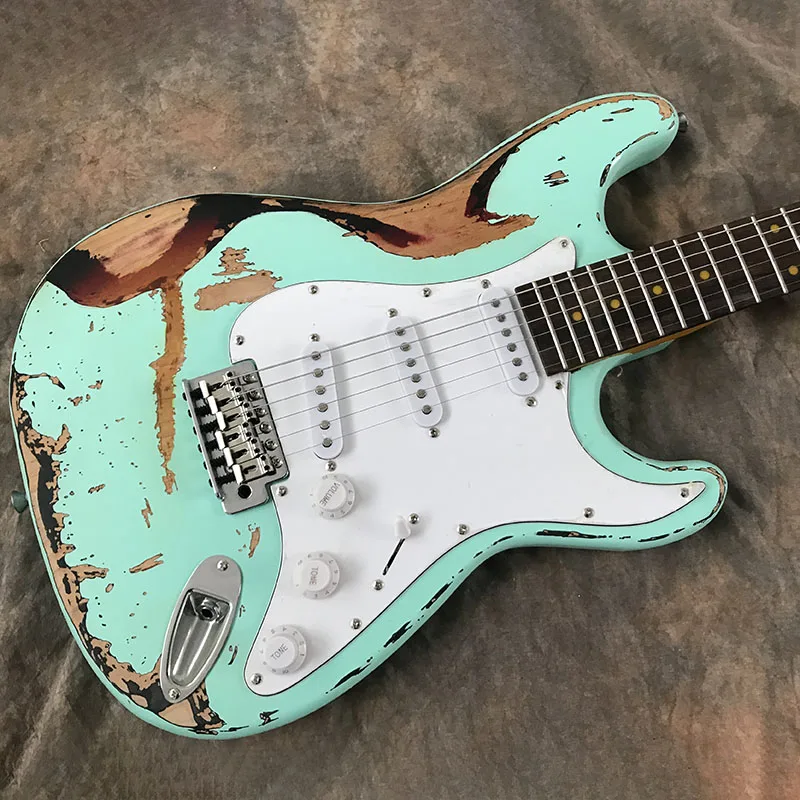

Chinese Electric Guitar Handmade Heavy Relic S T Fen Two Colors Alder Body Maple Neck