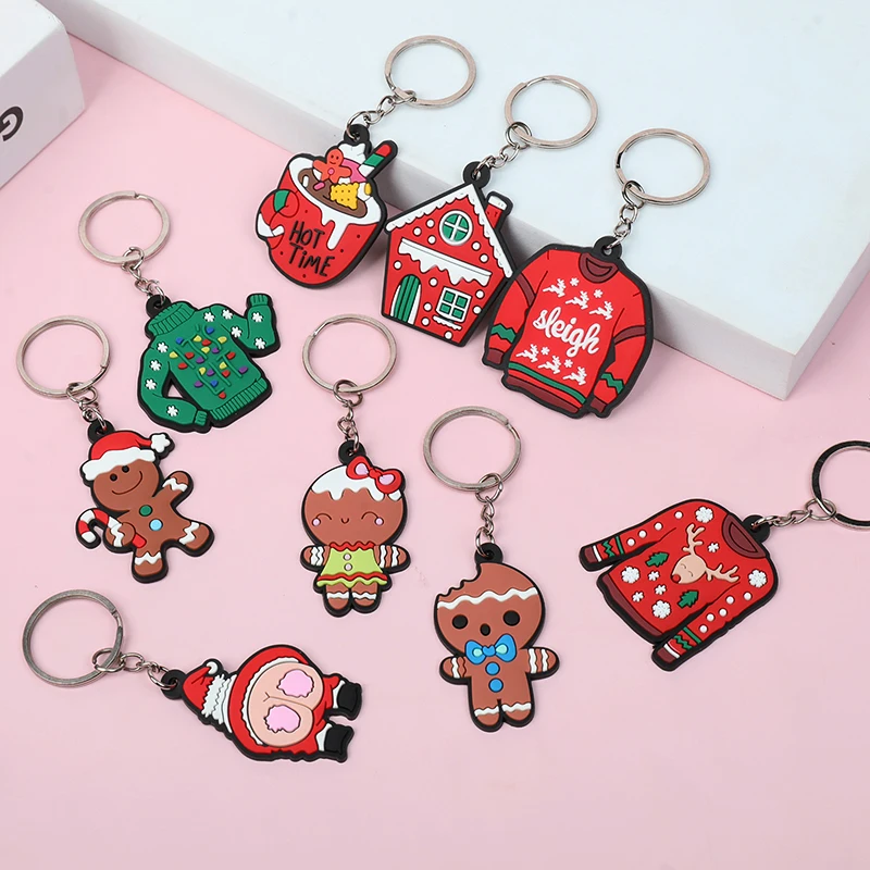 12Pcs Christmas Theme Keychain Ornaments Kids Adults New Year Gift Christmas Party Home Decoration Wallet Bag Xmas Tree Pendants