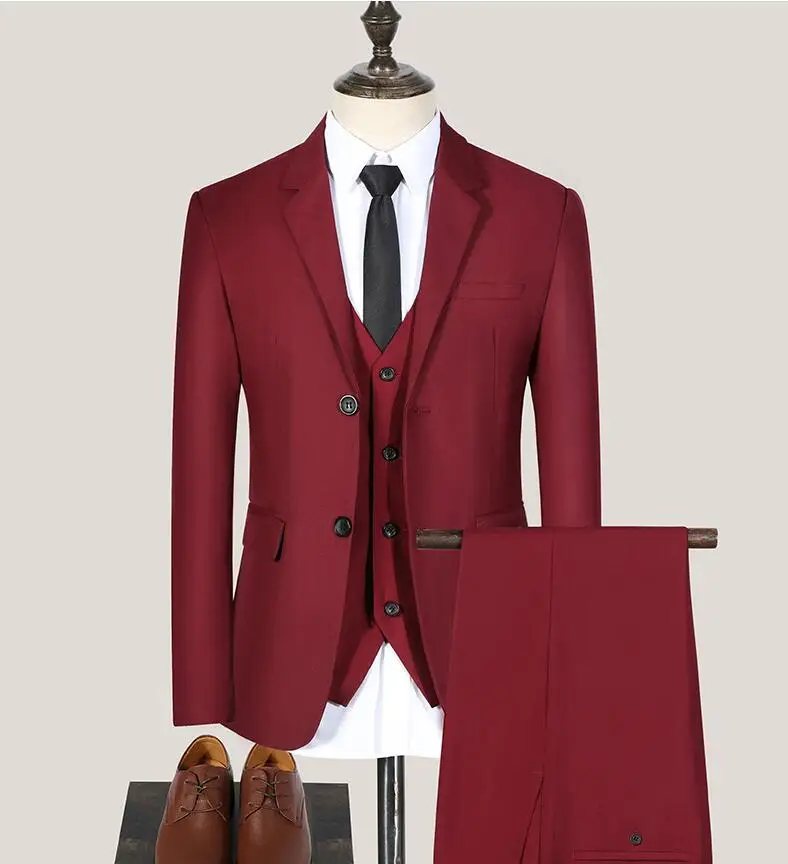 Mens Suits Business Formal Solid Color Jacket Vest Trousers Bridegroom Best Man