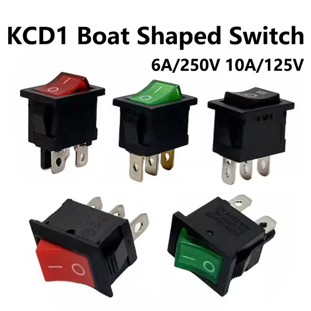 100Pcs KCD1 21X15mm 6A/250V 10A/125V Car Rocker SwitchWith Light Black Red Green Power Button Boat Switch 2Pin 3Pin 4Pin 6Pin