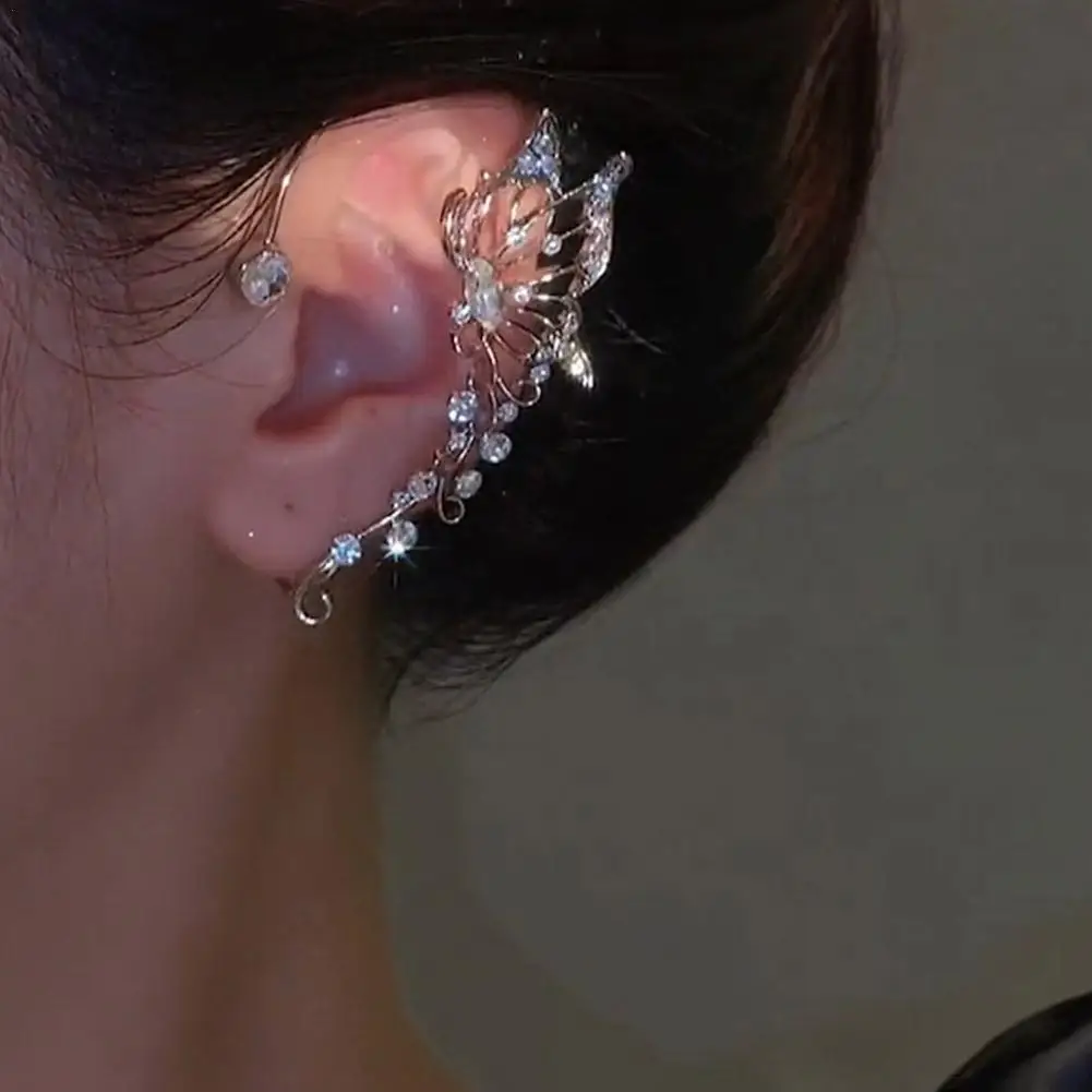 Orecchini A Giro Argento 925 Con Cristalli Zircone - Farfalla, Rampicanti, Ipoallergenici