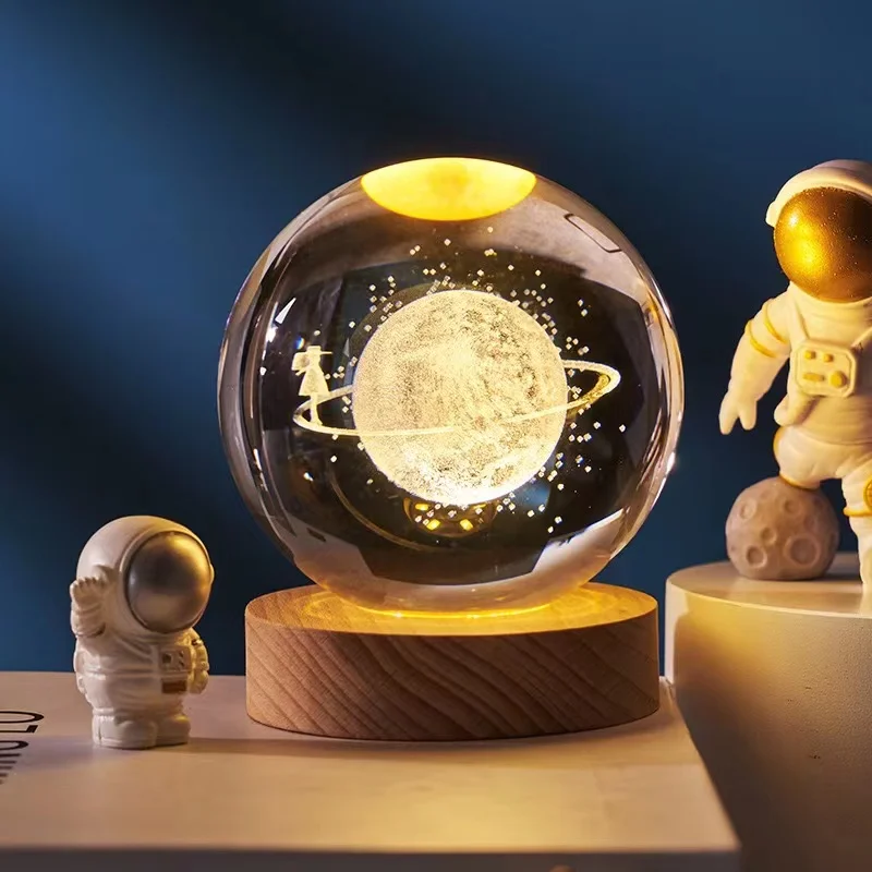

Solar System Saturn Moon Luminous Crystal glass Ball Desktop Decorations Home Decorations Ornaments Crystal night light Gifts
